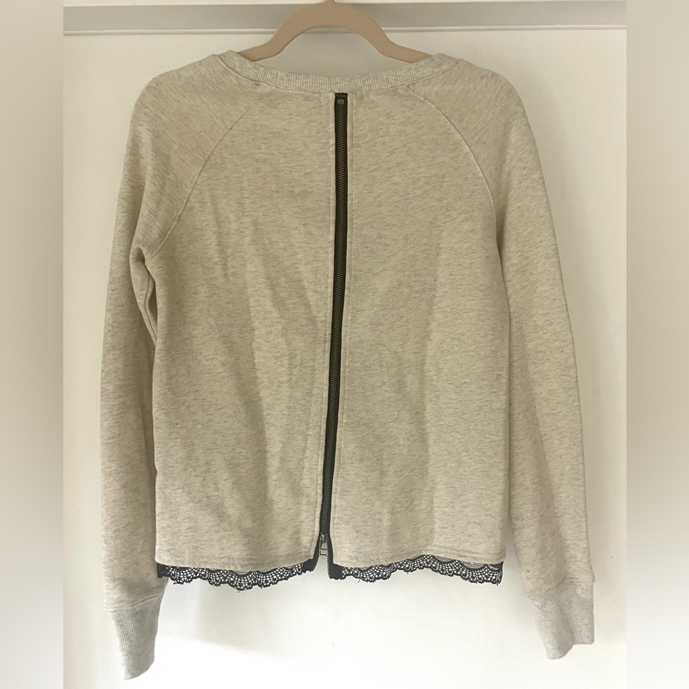 Pam & Gela heather grey sweatshirt with lace lem, zip back, thumbholes, XS/P - Picture 6 of 13
